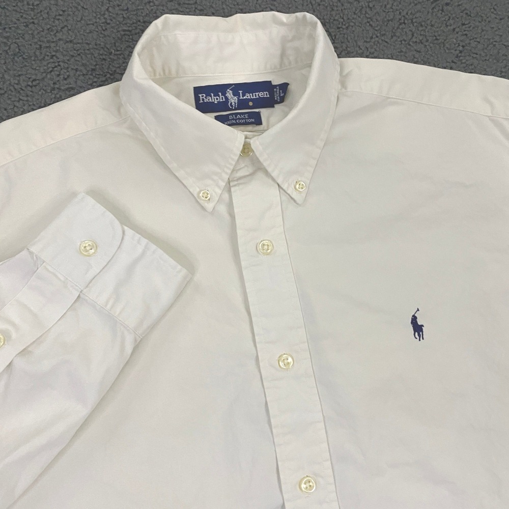 Ralph Lauren Blake Shirt Mens Large White Relaxed Button Down Twill Cotton Pony